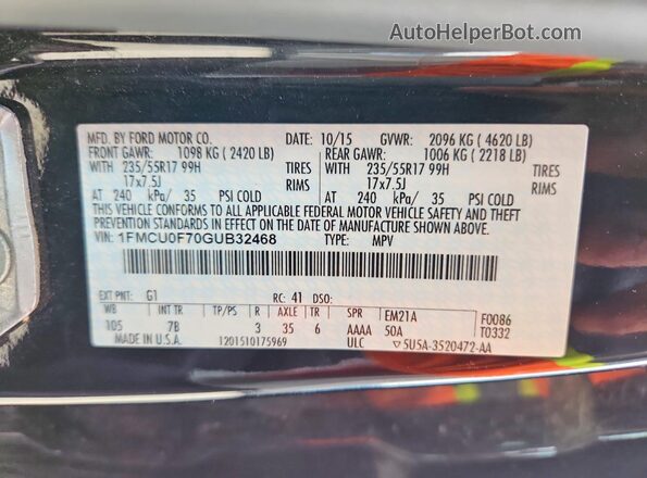1FMCU0F70GUB32468 2016 FORD ESCAPE Black Widok komory silnika