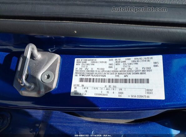 1FMCU0F70JUD31026 2018 FORD ESCAPE Blue Vista del compartimento del motor