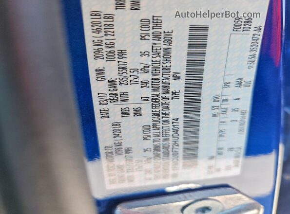 1FMCU0F72HUD40174 2017 FORD ESCAPE Blue VIN კოდის სტიკერის ხედი