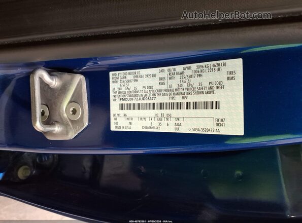 1FMCU0F72JUD08377 2018 FORD ESCAPE Синий Вид подкапотного пространства