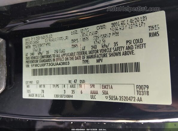 1FMCU0F73GUA43803 2016 FORD ESCAPE Черный Вид подкапотного пространства