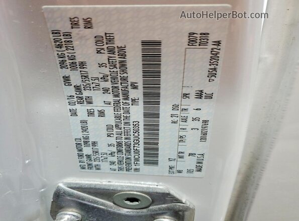 1FMCU0F73GUC50353 2016 FORD ESCAPE White VIN sticker view