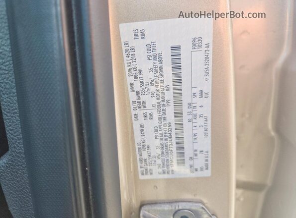 1FMCU0F73JUB43259 2018 FORD ESCAPE Cream Vista interior de 360 grados