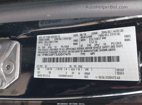 1FMCU0F73JUD17475 2018 FORD ESCAPE Black Вид підкапотного простору