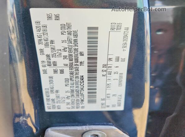 1FMCU0F73KUC52404 2019 FORD ESCAPE Gray Widok wnętrza 360 stopni