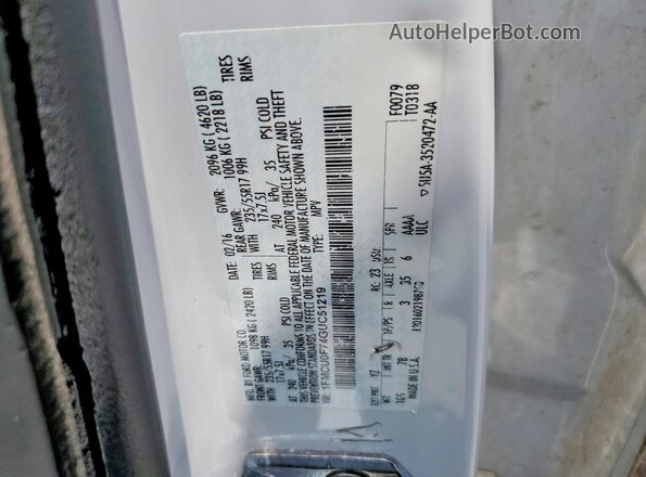 1FMCU0F74GUC51219 2016 FORD ESCAPE White VIN კოდის სტიკერის ხედი