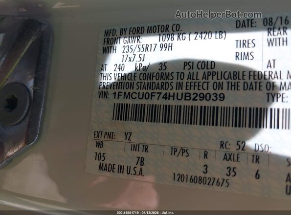 1FMCU0F74HUB29039 2017 FORD ESCAPE Белый Вид подкапотного пространства