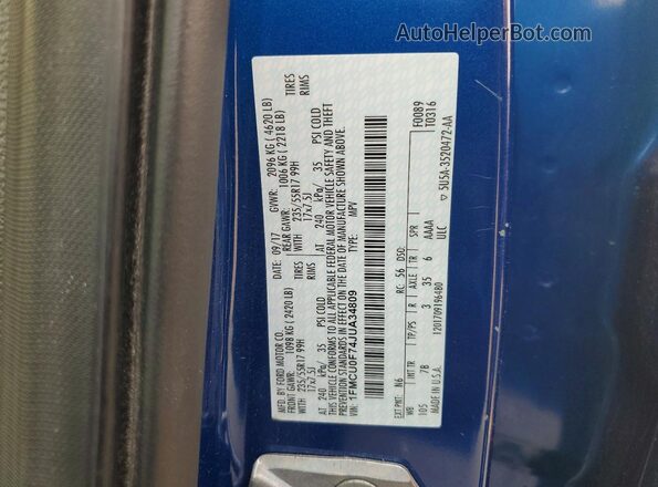 1FMCU0F74JUA34809 2018 FORD ESCAPE Blue Вид наклейки з VIN-кодом