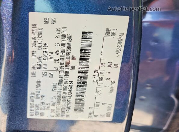 1FMCU0F74JUA54154 2018 FORD ESCAPE Blue VIN sticker view
