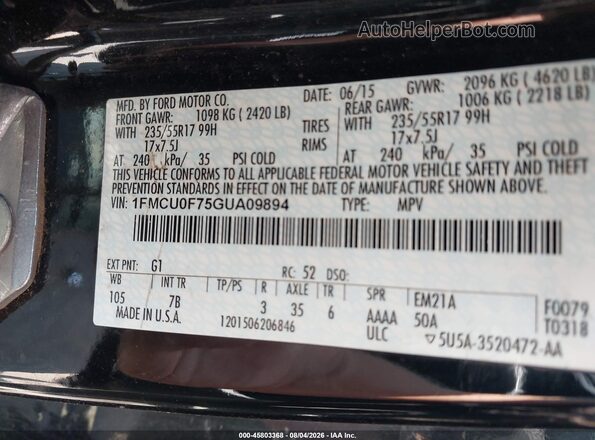1FMCU0F75GUA09894 2016 FORD ESCAPE Черный Вид подкапотного пространства
