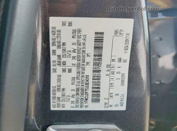 1FMCU0F75JUB34305 2018 FORD ESCAPE Gray VIN კოდის სტიკერის ხედი