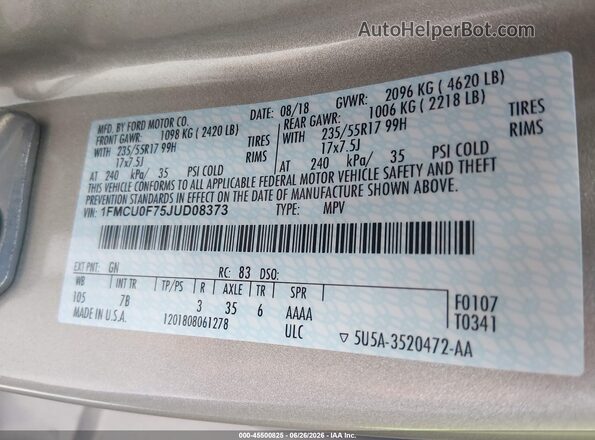 1FMCU0F75JUD08373 2018 FORD ESCAPE Золотой Вид подкапотного пространства