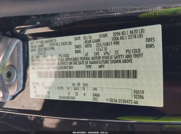 1FMCU0F76HUA36720 2017 FORD ESCAPE Black Widok komory silnika