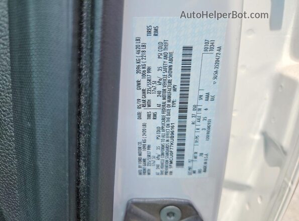 1FMCU0F77KUB96161 2019 FORD ESCAPE White Widok naklejki z numerem VIN
