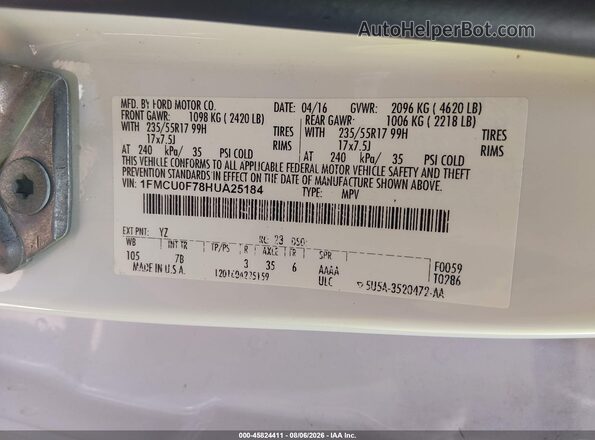 1FMCU0F78HUA25184 2017 FORD ESCAPE White Engine compartment view