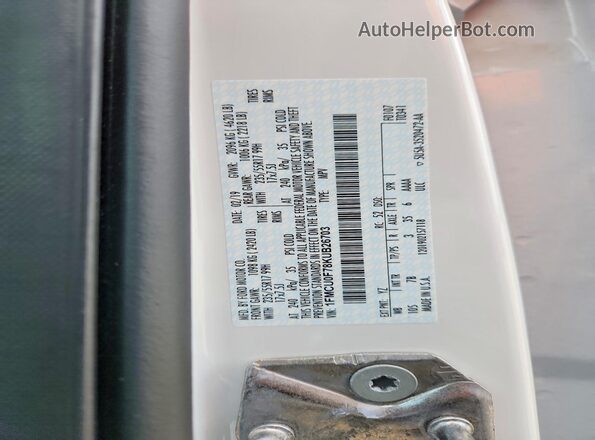 1FMCU0F78KUB26703 2019 FORD ESCAPE White Vista interior de 360 grados