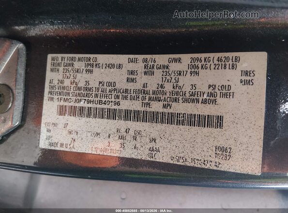 1FMCU0F79HUB40196 2017 FORD ESCAPE Gray Շարժիչի բաժամունքի տեսք