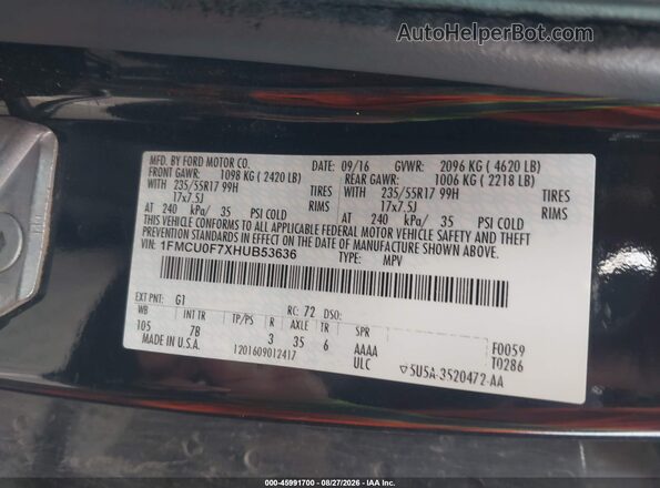 1FMCU0F7XHUB53636 2017 FORD ESCAPE Черный Вид подкапотного пространства