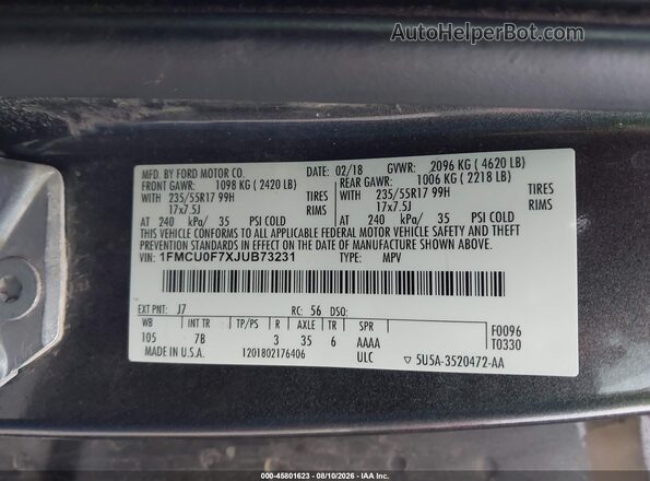 1FMCU0F7XJUB73231 2018 FORD ESCAPE Gray Vista del compartimento del motor