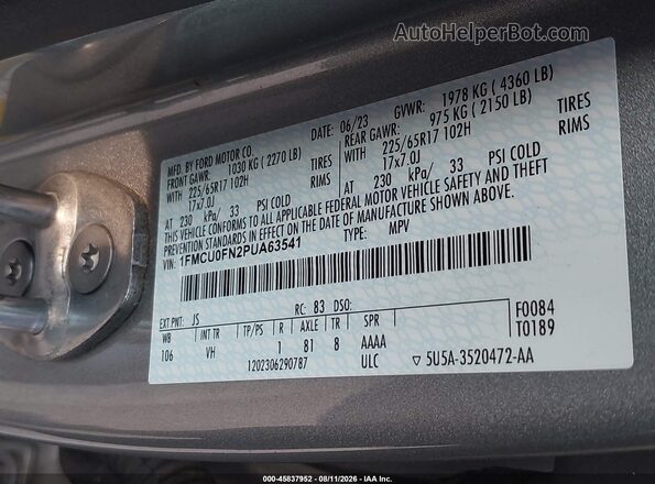 1FMCU0FN2PUA63541 2023 FORD ESCAPE Gray Widok komory silnika