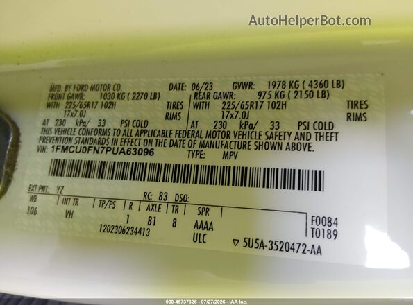 1FMCU0FN7PUA63096 2023 FORD ESCAPE White Widok komory silnika