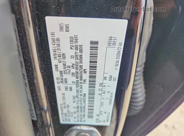 1FMCU0G60LUA93364 2020 FORD ESCAPE Black Vista de la etiqueta del VIN