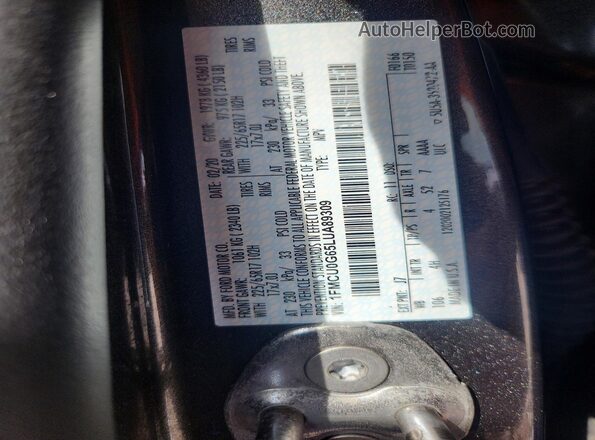 1FMCU0G65LUA89309 2020 FORD ESCAPE Charcoal Vista de la etiqueta del VIN