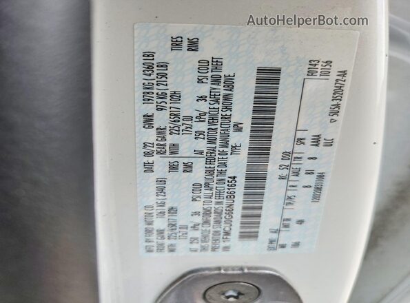1FMCU0G66NUB61654 2022 FORD ESCAPE White Widok wnętrza 360 stopni