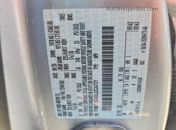 1FMCU0G68LUC24721 2020 FORD ESCAPE Белый Панорамный вид салона 360°