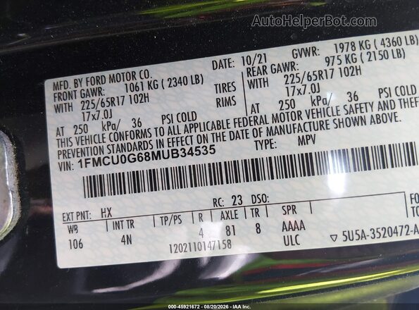 1FMCU0G68MUB34535 2021 FORD ESCAPE Черный Вид подкапотного пространства