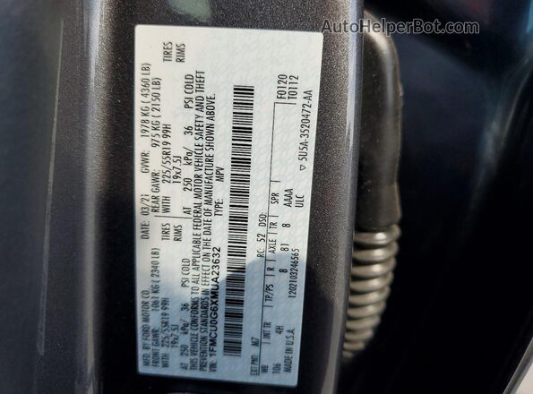 1FMCU0G6XMUA23632 2021 FORD ESCAPE Gray Widok wnętrza 360 stopni