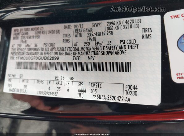 1FMCU0G70GUB02899 2016 FORD ESCAPE Black Շարժիչի բաժամունքի տեսք