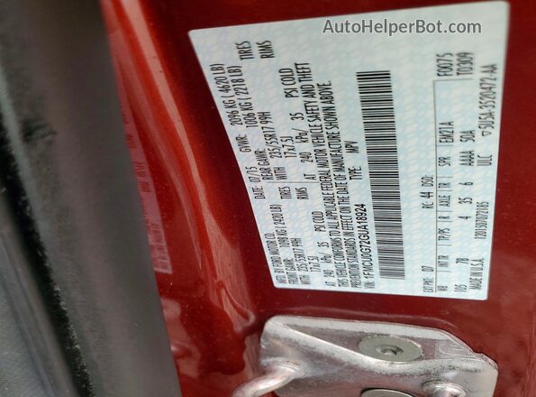 1FMCU0G72GUA18924 2016 FORD ESCAPE Red VIN კოდის სტიკერის ხედი