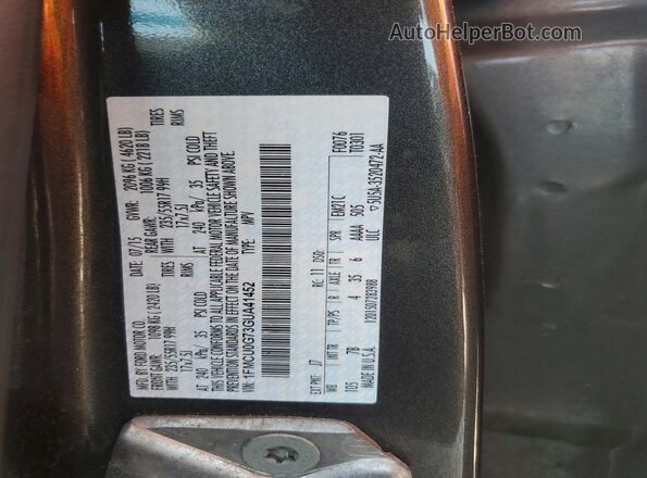 1FMCU0G73GUA41452 2016 FORD ESCAPE Gray Widok naklejki z numerem VIN