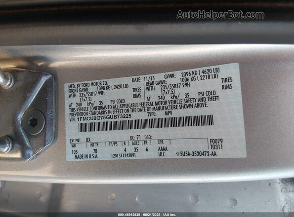 1FMCU0G75GUB73225 2016 FORD ESCAPE Silver Vista del compartimento del motor