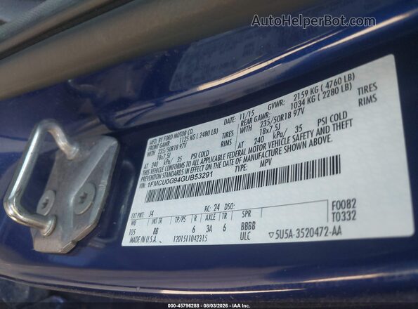 1FMCU0G94GUB53291 2016 FORD ESCAPE Blue Widok komory silnika