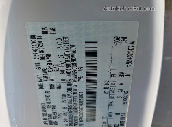1FMCU0G97HUE52971 2017 FORD ESCAPE White Vista de la etiqueta del VIN
