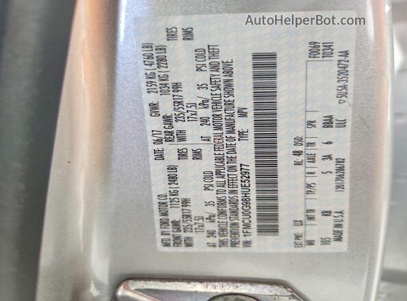1FMCU0G98HUE52977 2017 FORD ESCAPE Silver სალონის 360-გრადუსიანი ხედი