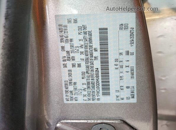 1FMCU0GD0HUB50264 2017 FORD ESCAPE Silver Vista de la etiqueta del VIN
