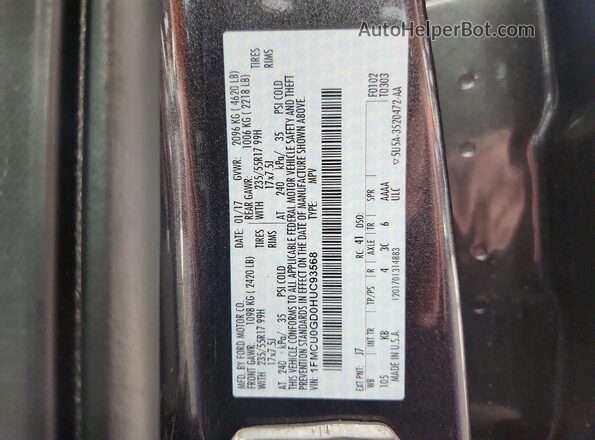 1FMCU0GD0HUC93568 2017 FORD ESCAPE Gray VIN კოდის სტიკერის ხედი