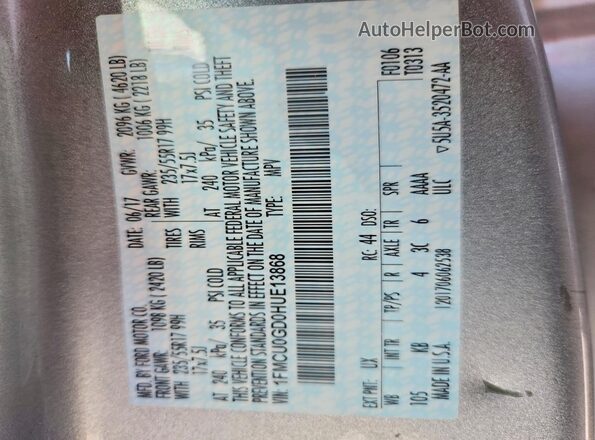 1FMCU0GD0HUE13868 2017 FORD ESCAPE Silver Vista del compartimento del motor