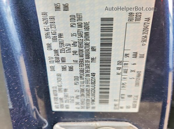 1FMCU0GD0JUB23149 2018 FORD ESCAPE Синий Вид наклейки с VIN-кодом