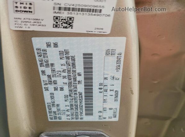 1FMCU0GD1HUE22367 2017 FORD ESCAPE Бежевый Вид наклейки с VIN-кодом