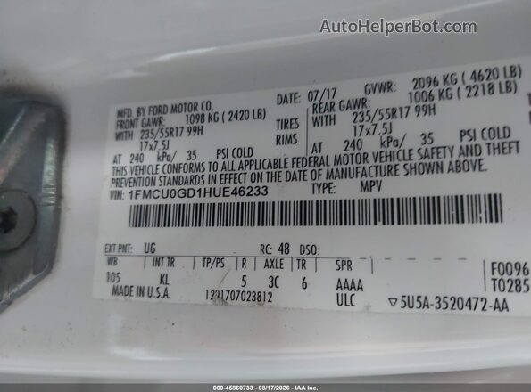 1FMCU0GD1HUE46233 2017 FORD ESCAPE White Engine compartment view