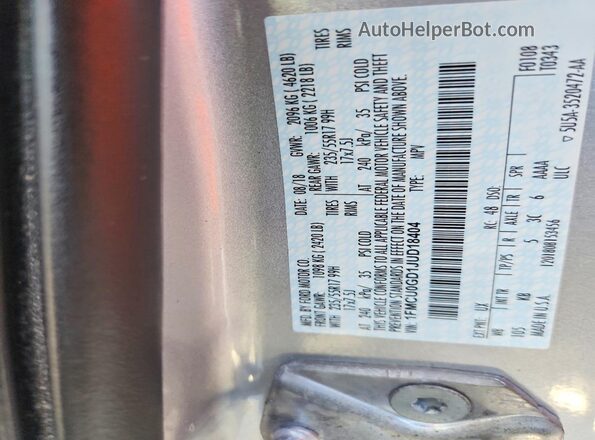 1FMCU0GD1JUD18404 2018 FORD ESCAPE Silver VIN კოდის სტიკერის ხედი