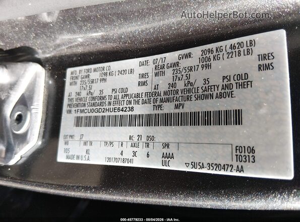 1FMCU0GD2HUE64238 2017 FORD ESCAPE Серый Вид подкапотного пространства
