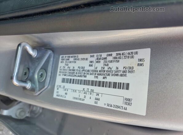 1FMCU0GD2KUA80788 2019 FORD ESCAPE Silver Vista de la etiqueta del VIN