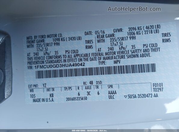 1FMCU0GD3HUA49042 2017 FORD ESCAPE White Engine compartment view