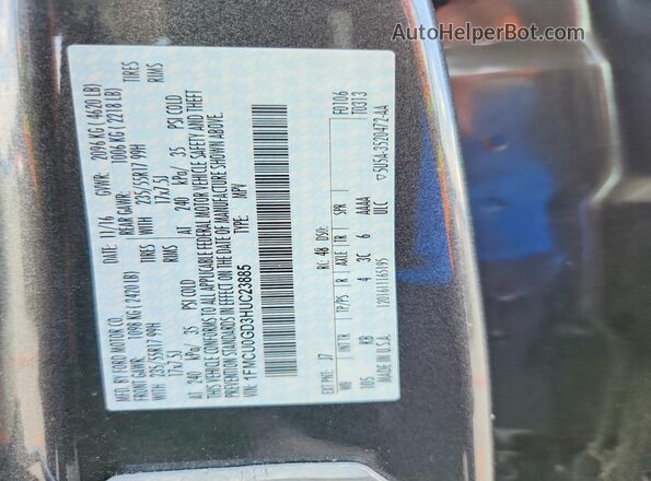 1FMCU0GD3HUC23885 2017 FORD ESCAPE Gray Панорамний вид салону 360°