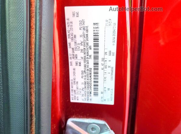 1FMCU0GD3JUA08352 2018 FORD ESCAPE Red Vista interior de 360 grados